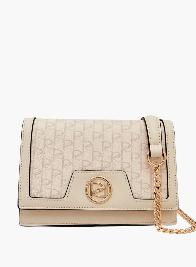 بابريكا Women's Monogram Print Crossbody Bag with Button Closure and Chain Strap
