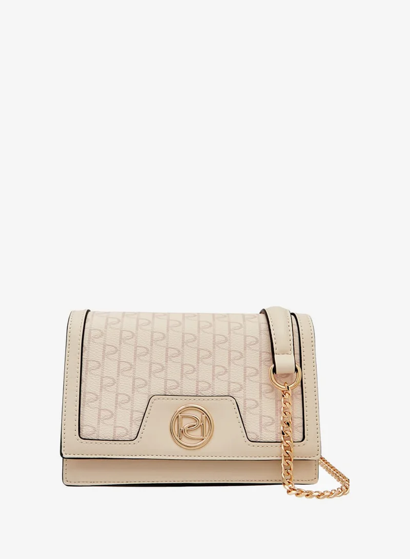 Paprika Women's Monogram Print Crossbody Bag with Button Closure and Chain Strap