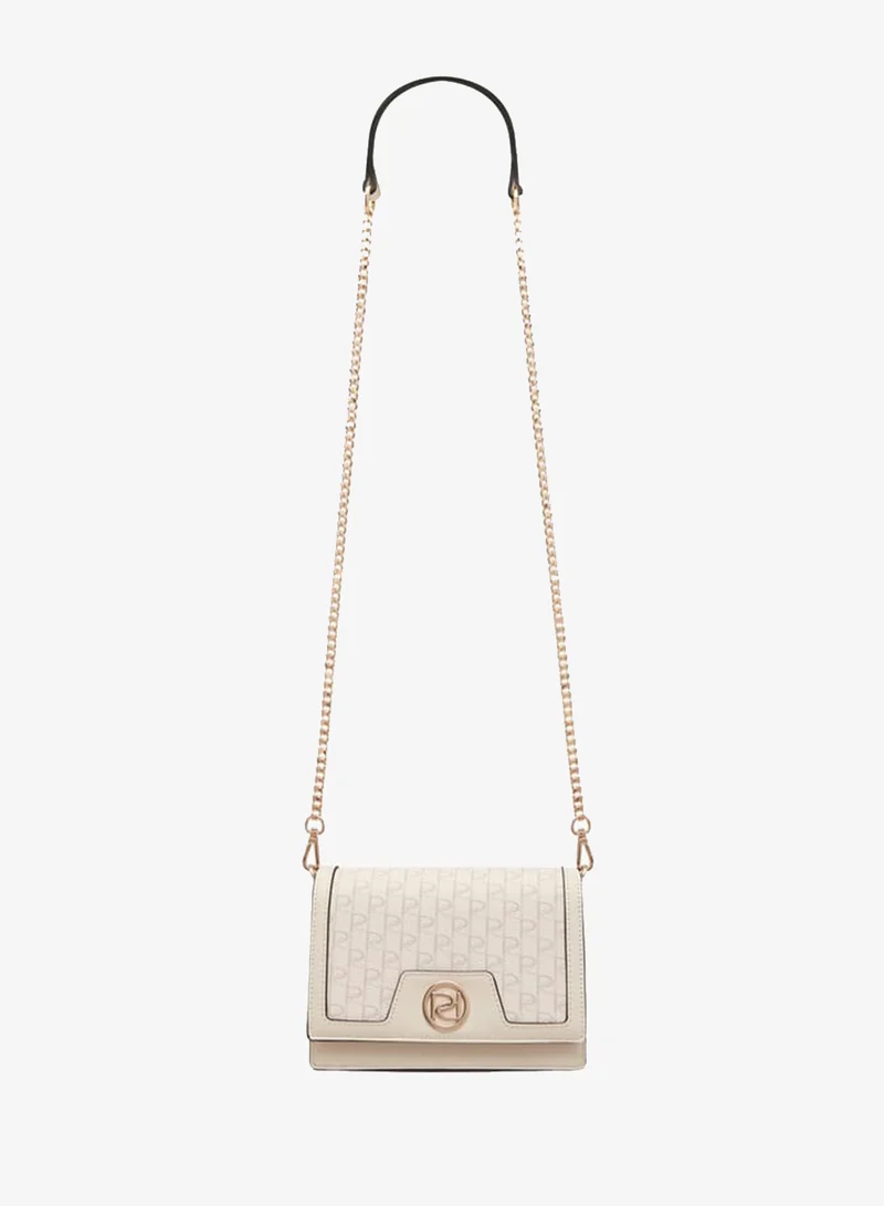 Paprika Women's Monogram Print Crossbody Bag with Button Closure and Chain Strap