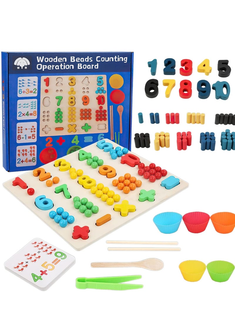 MIKNEKE Montessori Number Counting Peg Board Beads Game, Wooden Math Manipulative Materials for Preschool, Number Montessori Learning Toy for Toddlers & Kindergarteners (Beads Board)  - Image 1