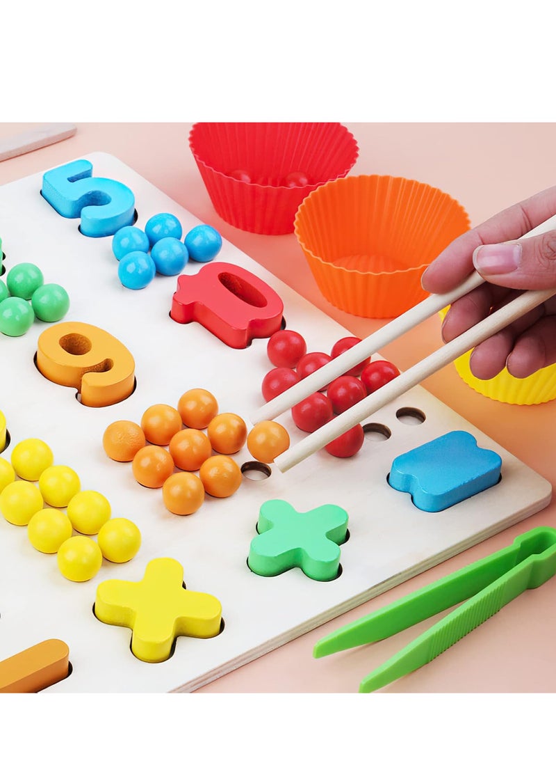 MIKNEKE Montessori Number Counting Peg Board Beads Game, Wooden Math Manipulative Materials for Preschool, Number Montessori Learning Toy for Toddlers & Kindergarteners (Beads Board)  - Image 4
