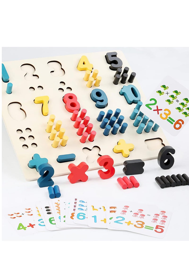 MIKNEKE Montessori Number Counting Peg Board Beads Game, Wooden Math Manipulative Materials for Preschool, Number Montessori Learning Toy for Toddlers & Kindergarteners (Beads Board)