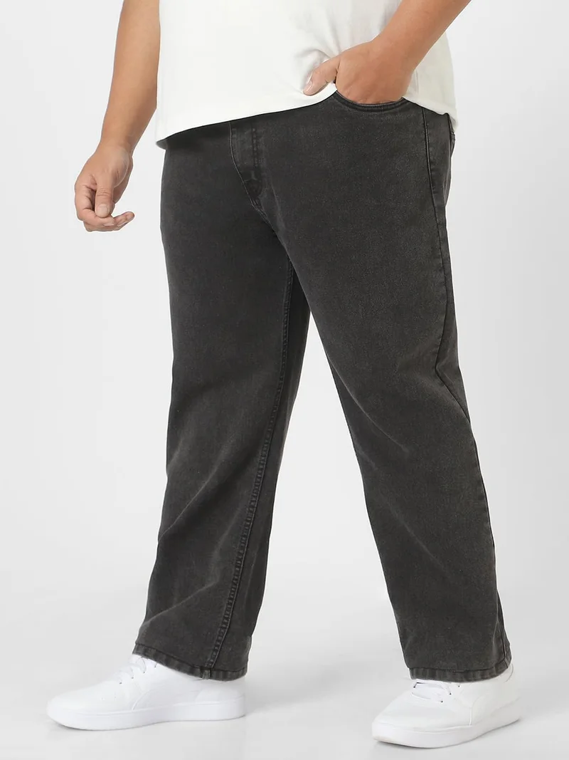 Urbano Fashion  Urbano Plus Men's Black Regular Fit Washed Jeans Stretchable  | Best Price UAE