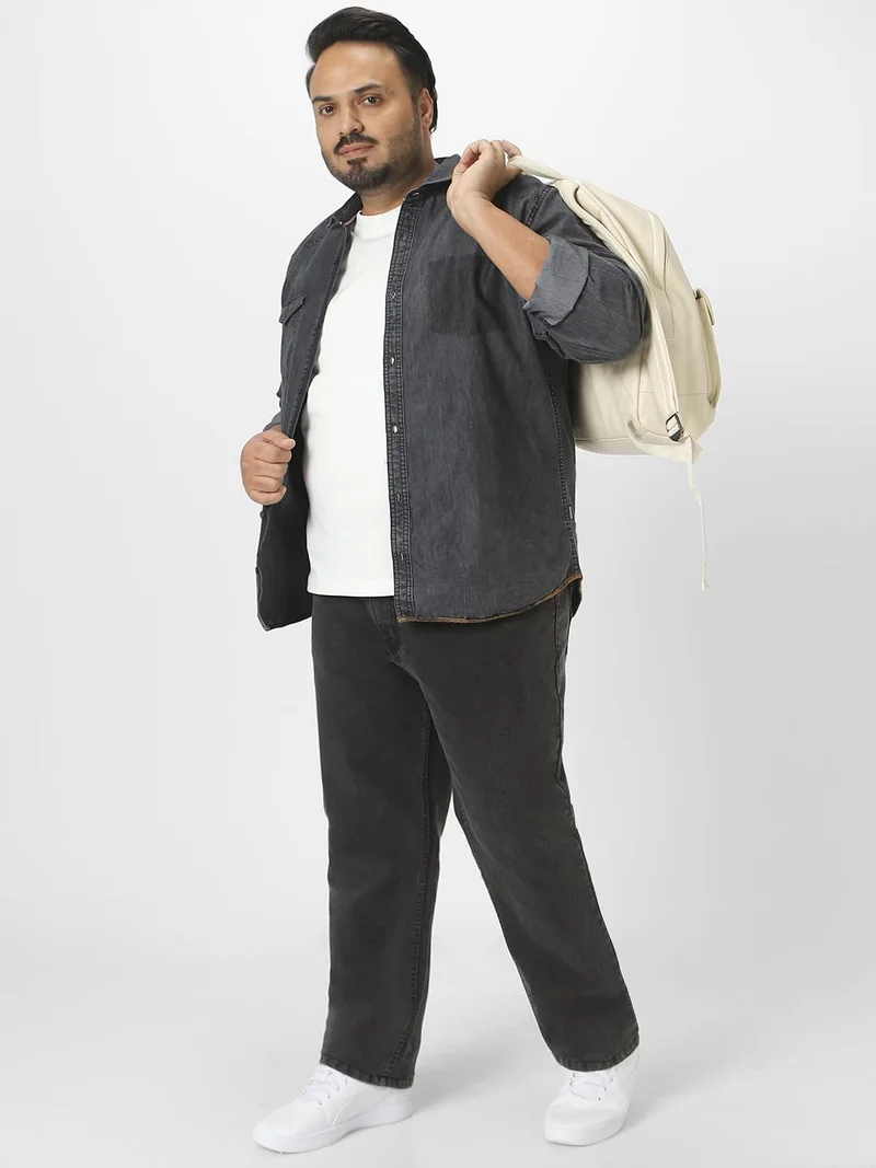 Urbano Fashion  Urbano Plus Men's Black Regular Fit Washed Jeans Stretchable  | Best Price UAE