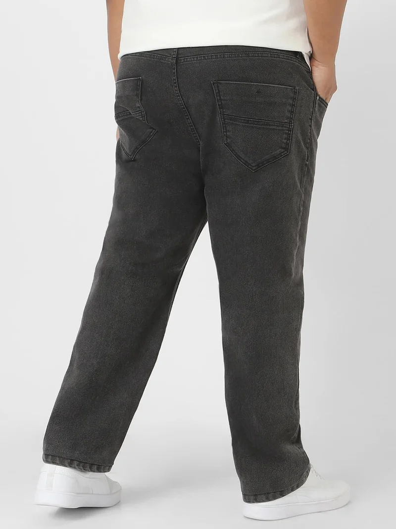Urbano Fashion  Urbano Plus Men's Black Regular Fit Washed Jeans Stretchable  | Best Price UAE
