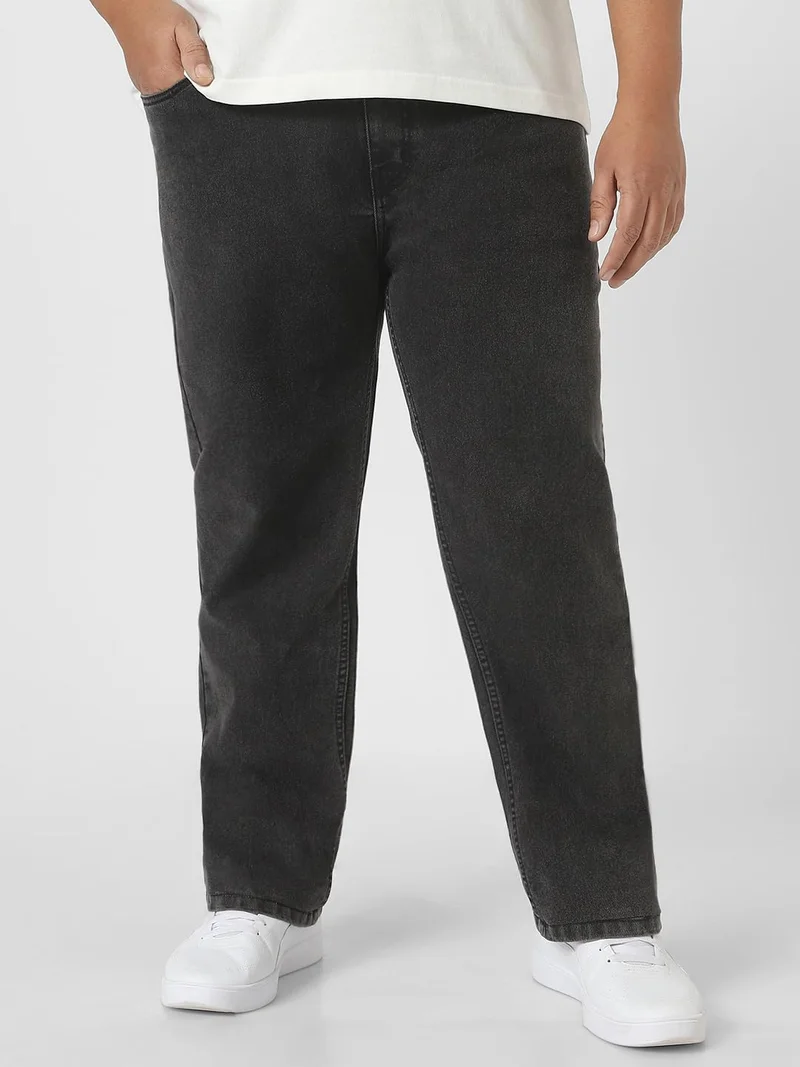 Urbano Plus Men's Black Regular Fit Washed Jeans Stretchable