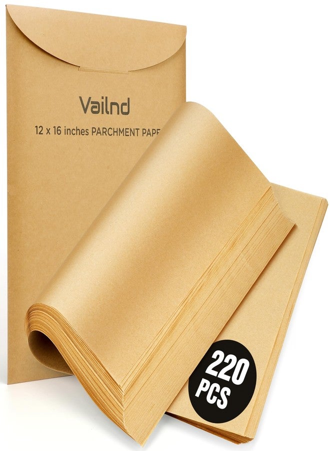 Vailnd 220 Pcs Unbleached Parchment Paper Sheets for Baking, 12'' X 16'' Pre-cut Half Sheet Parchment Paper, Non Toxic | Non-Stick | Lay Flat Baking Paper for Cookies, Bread, Cooking, Air Frying, Oven - Image 1
