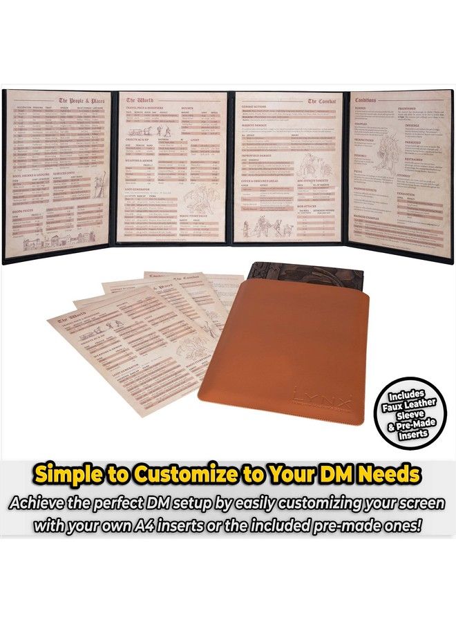 lynx شاشة Dnd Dm 5E D&D Dungeon Master Screen ثلاثية الأبعاد مصنوعة من الجلد الصناعي مع حشوات قابلة للتخصيص من Dungeons And Dragons Gm / Game Master Accessories هدية للرجال أو النساء. إخفاء رميات النرد الخاصة بك والخرائط والكتب - Image 4