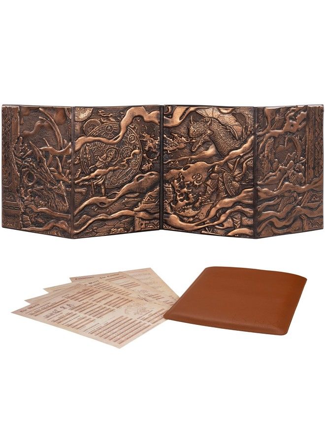 lynx شاشة Dnd Dm 5E D&D Dungeon Master Screen ثلاثية الأبعاد مصنوعة من الجلد الصناعي مع حشوات قابلة للتخصيص من Dungeons And Dragons Gm / Game Master Accessories هدية للرجال أو النساء. إخفاء رميات النرد الخاصة بك والخرائط والكتب - Image 1