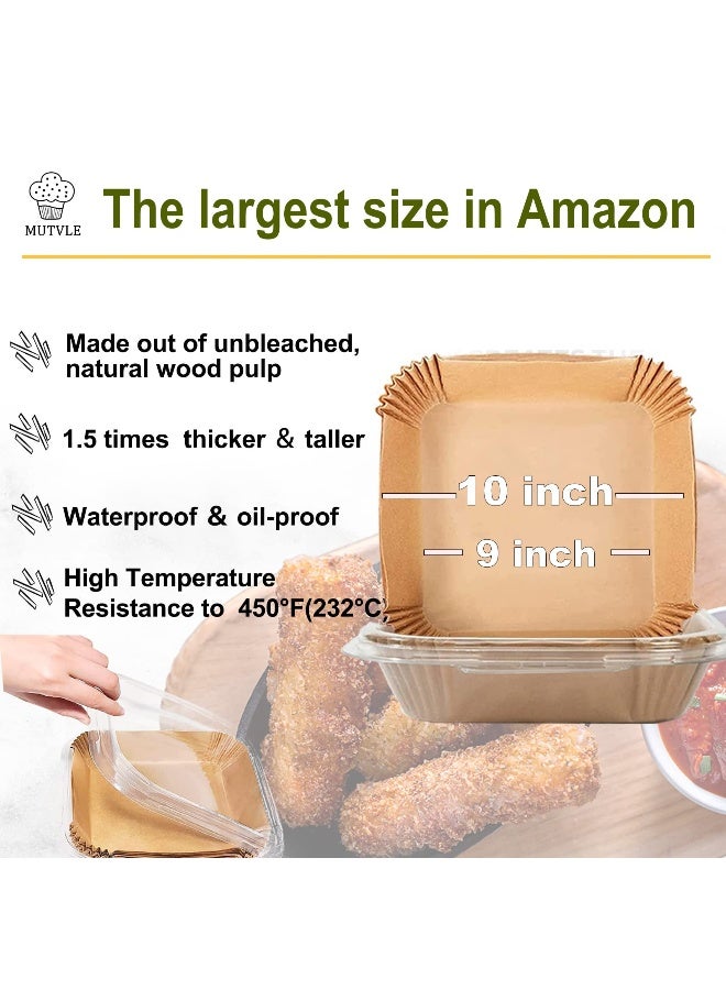 mutvle 10 Inch Largest Square Air Fryer Disposable Paper Liner, XXL 100Pcs Air Fryer Parchment Liners for 8QT or Bigger Air Fryer, Non-stick, Food Grade Baking Paper for Frying, Roasting and Microwave - Image 2