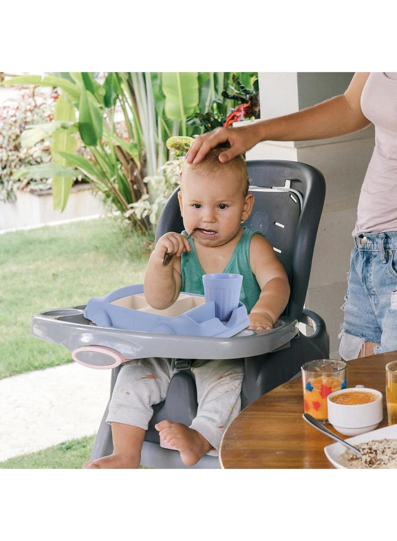 SYOSI طبق للأطفال، صينية وجبة مقسمة على شكل سيارة مع حامل كوب، طبق عشاء صديق للبيئة من ألياف البامبو للأطفال، أقسام متينة غير سامة لتسهيل التغذية، أزرق - Image 2