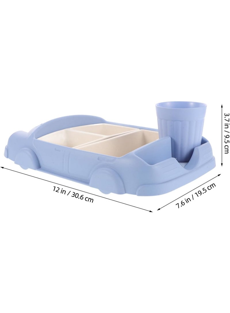 SYOSI طبق للأطفال، صينية وجبة مقسمة على شكل سيارة مع حامل كوب، طبق عشاء صديق للبيئة من ألياف البامبو للأطفال، أقسام متينة غير سامة لتسهيل التغذية، أزرق - Image 4