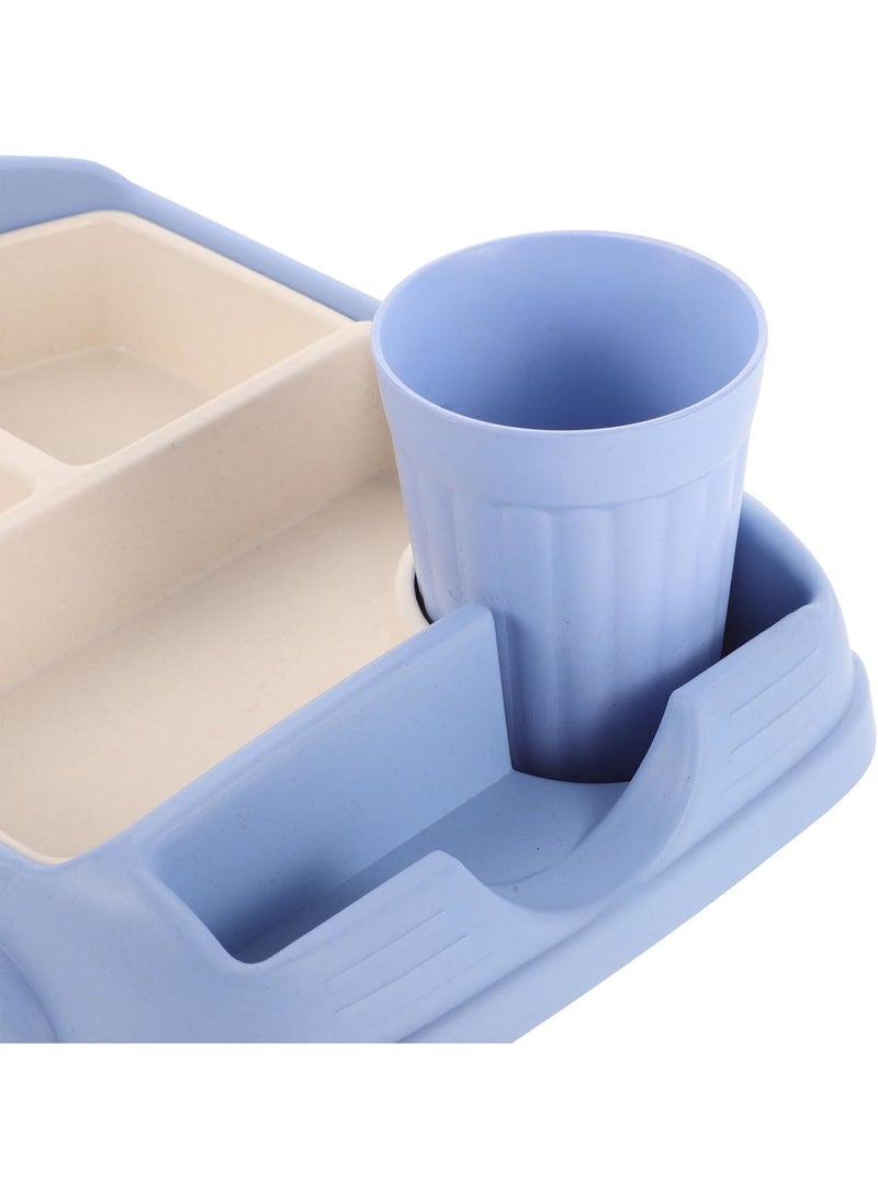 SYOSI طبق للأطفال، صينية وجبة مقسمة على شكل سيارة مع حامل كوب، طبق عشاء صديق للبيئة من ألياف البامبو للأطفال، أقسام متينة غير سامة لتسهيل التغذية، أزرق - Image 5