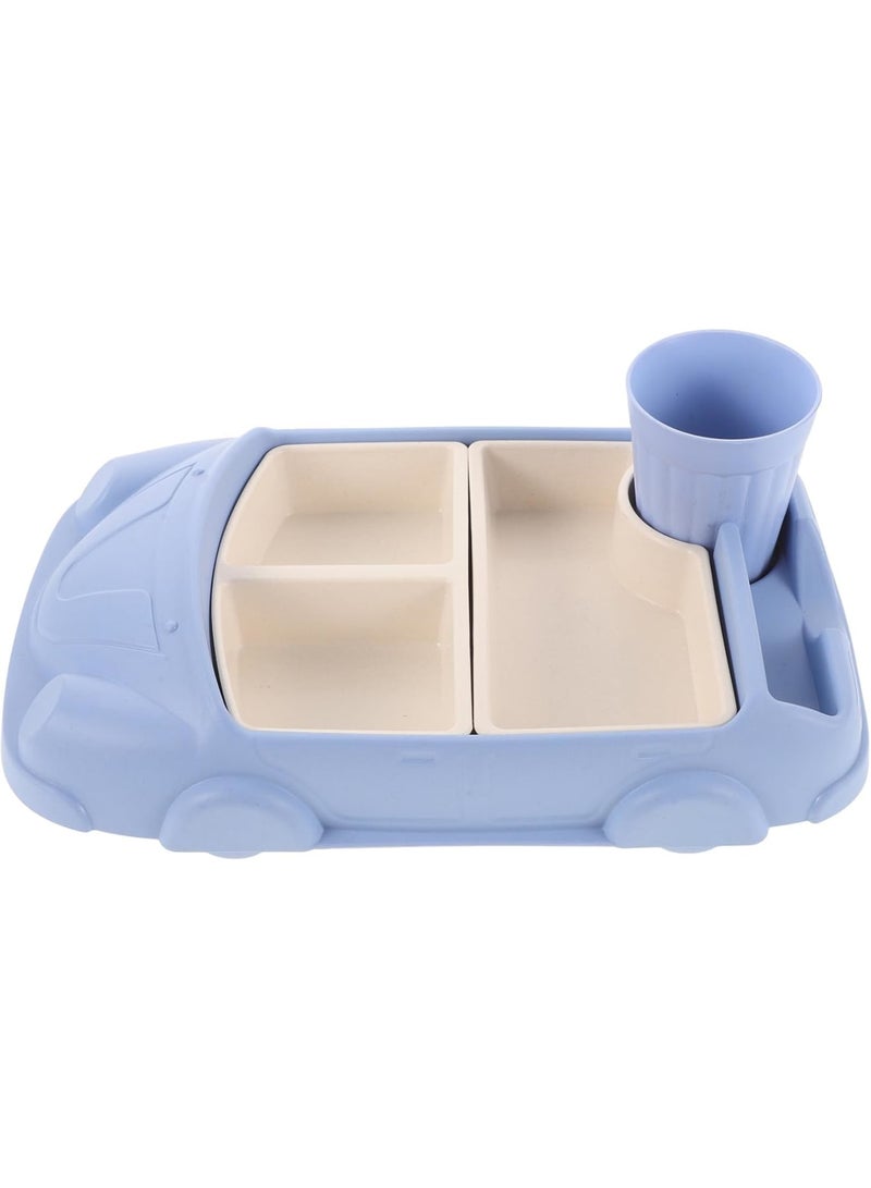 SYOSI طبق للأطفال، صينية وجبة مقسمة على شكل سيارة مع حامل كوب، طبق عشاء صديق للبيئة من ألياف البامبو للأطفال، أقسام متينة غير سامة لتسهيل التغذية، أزرق - Image 1