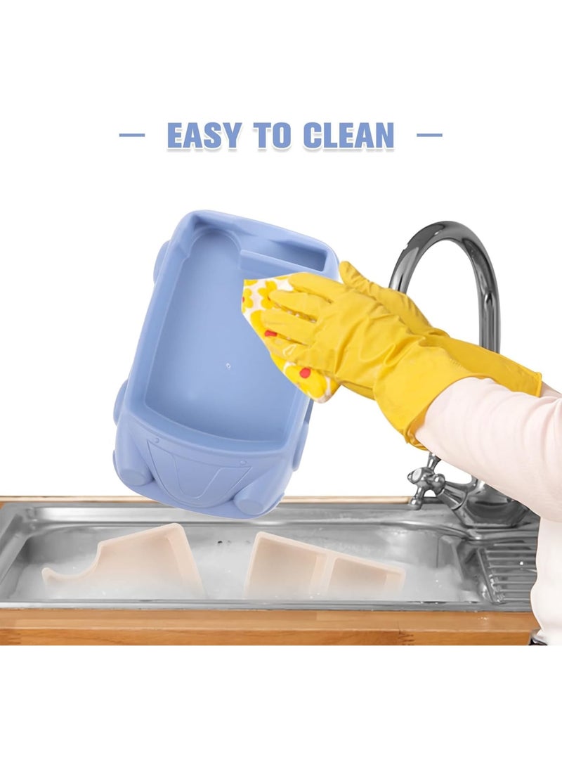 SYOSI طبق للأطفال، صينية وجبة مقسمة على شكل سيارة مع حامل كوب، طبق عشاء صديق للبيئة من ألياف البامبو للأطفال، أقسام متينة غير سامة لتسهيل التغذية، أزرق - Image 3