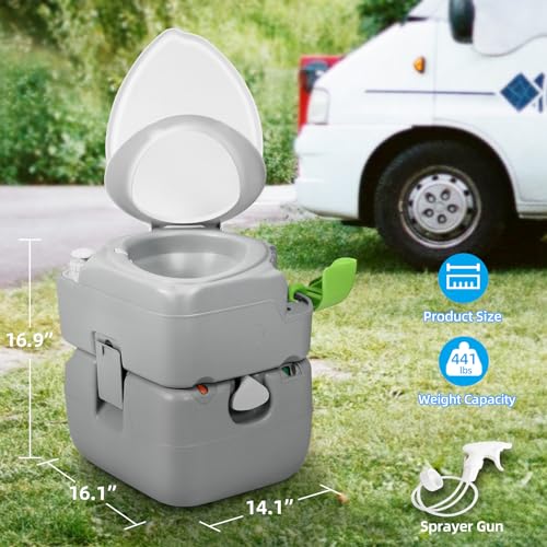 YITAHOME مرحاض محمول YITAHOME للتخييم بسعة 5.8 جالون مع وعاء مائل عميق وموسع، رشاش يدوي، مؤشر مستوى، حقيبة حمل، مرحاض محمول للبالغين، سفر RV، قارب ورحلات - Image 3