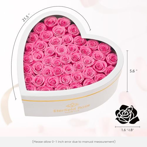Eterfield Forever Flowers in Heart Shape Box, Preserved Roses That Last a Year Preserved Flowers Birthday for Her Mom Women Wife Valentine's Day Mother's Day (47 Roses, Pink) - Image 2