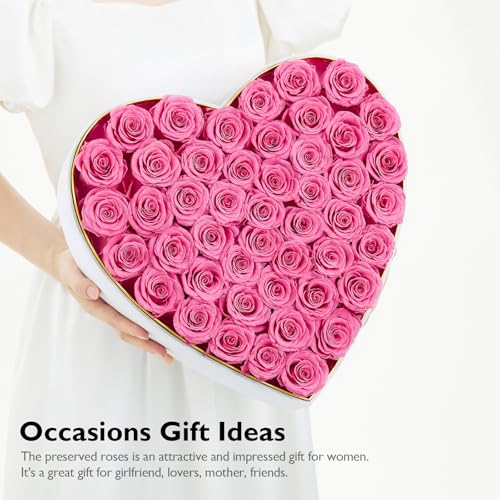 Eterfield Forever Flowers in Heart Shape Box, Preserved Roses That Last a Year Preserved Flowers Birthday for Her Mom Women Wife Valentine's Day Mother's Day (47 Roses, Pink) - Image 3