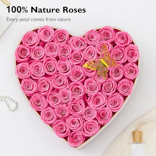 Eterfield Forever Flowers in Heart Shape Box, Preserved Roses That Last a Year Preserved Flowers Birthday for Her Mom Women Wife Valentine's Day Mother's Day (47 Roses, Pink) - Image 4