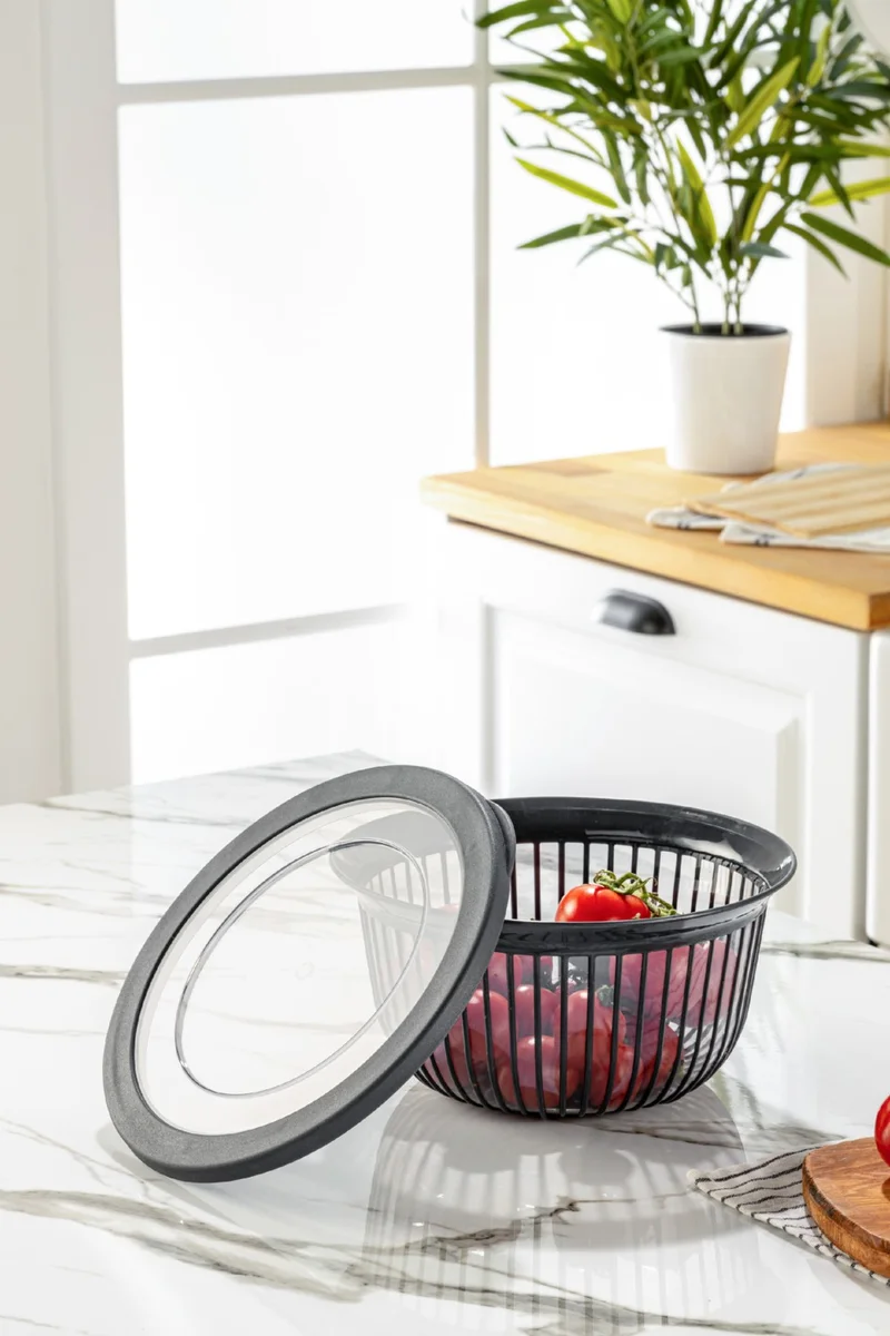 Vienev 3 Liter Polyline Bowl with Lid Anthracite