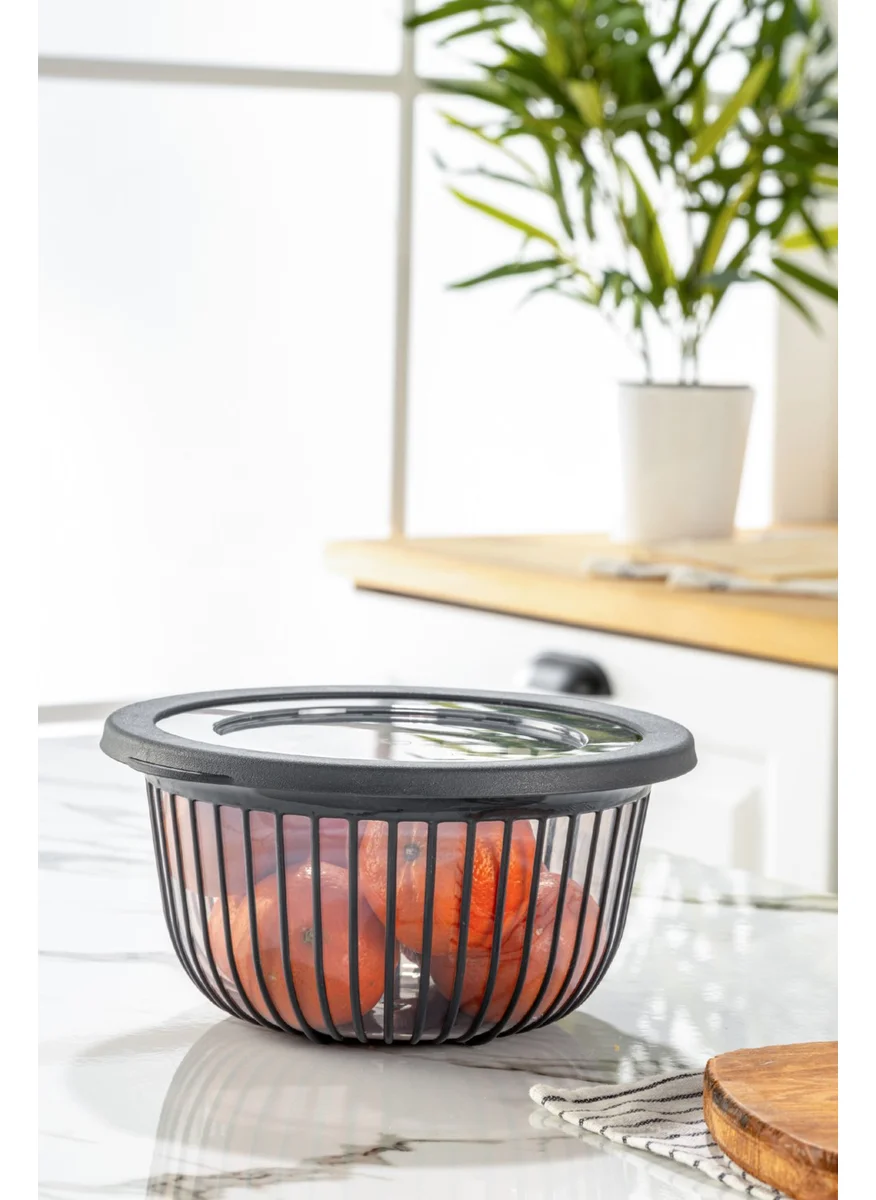 Vienev 3 Liter Polyline Bowl with Lid Anthracite