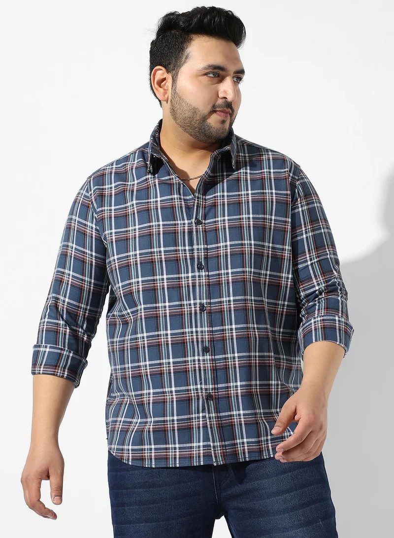 Instafab Plus Men's Blue Checkered Regular Fit Casual Shirt