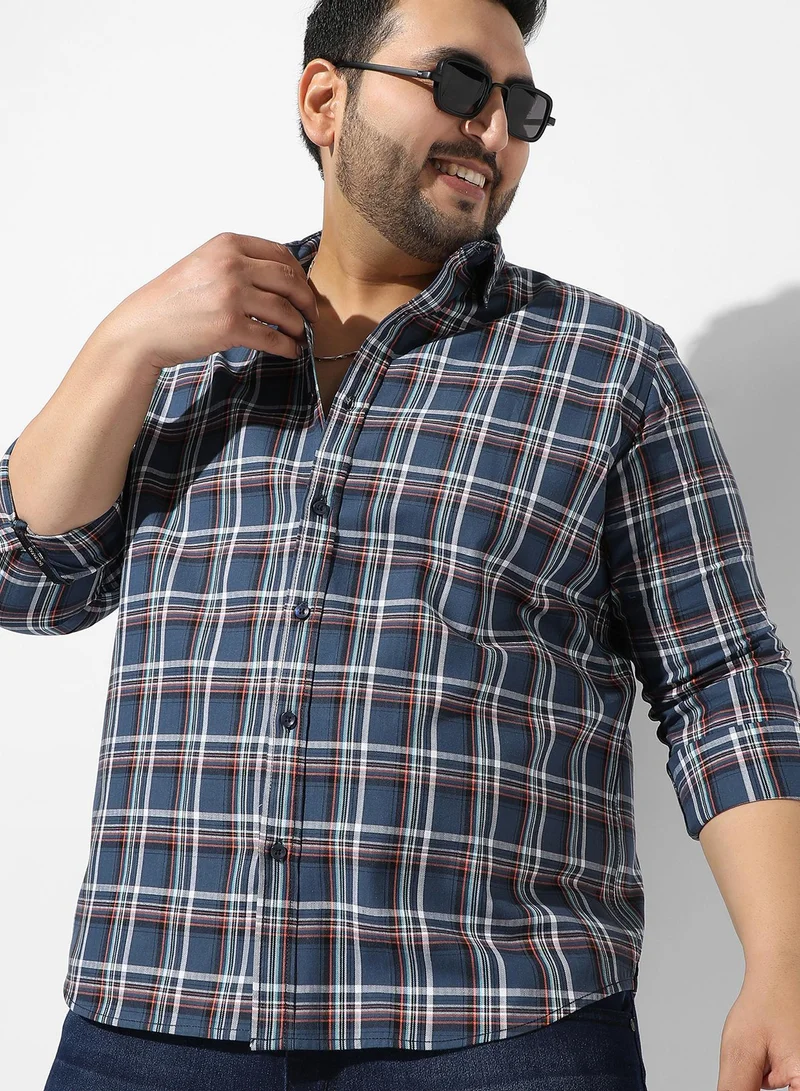 Instafab Plus Men's Blue Checkered Regular Fit Casual Shirt