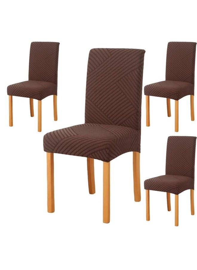 Styleys Styleys Jacquard Chair Cover Stretch Removable Washable Dining Chair Cover Protector Seat Slipcover (Pack of 4, Chocolate, JDMC7)  - Image 1