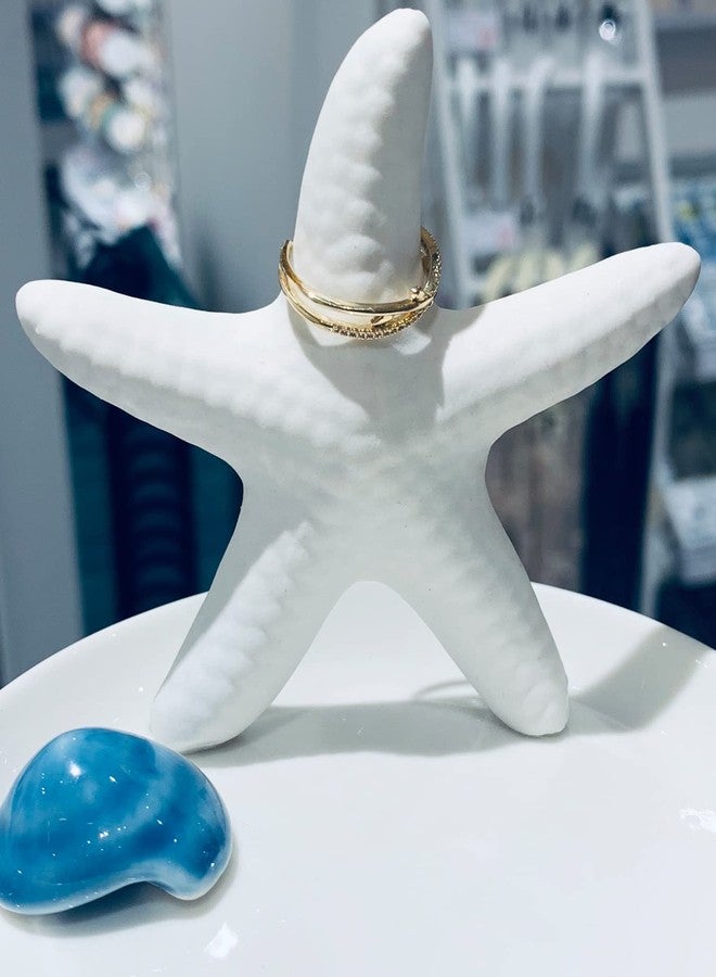 KiaoTime Ceramic Starfish Jewelry Holder Ring Dish Tower Tray Holder Plate, Ocean Beach Theme Seashell Jewelry Dish Holder for Rings Earrings Necklace Bracelet Organiser, Dresser Table Decor Trinket Tray - Image 5