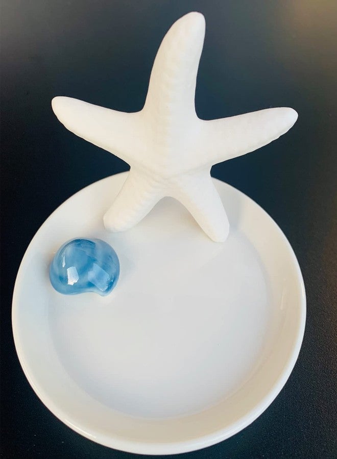 KiaoTime Ceramic Starfish Jewelry Holder Ring Dish Tower Tray Holder Plate, Ocean Beach Theme Seashell Jewelry Dish Holder for Rings Earrings Necklace Bracelet Organiser, Dresser Table Decor Trinket Tray - Image 3