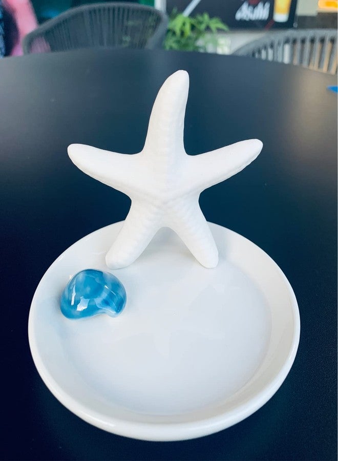 KiaoTime Ceramic Starfish Jewelry Holder Ring Dish Tower Tray Holder Plate, Ocean Beach Theme Seashell Jewelry Dish Holder for Rings Earrings Necklace Bracelet Organiser, Dresser Table Decor Trinket Tray - Image 4