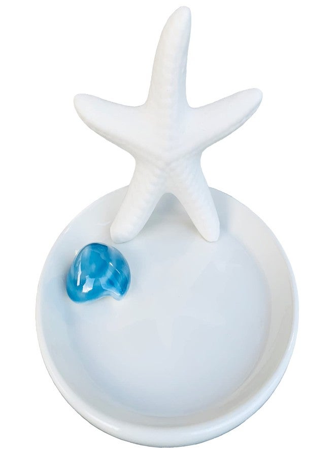 KiaoTime Ceramic Starfish Jewelry Holder Ring Dish Tower Tray Holder Plate, Ocean Beach Theme Seashell Jewelry Dish Holder for Rings Earrings Necklace Bracelet Organiser, Dresser Table Decor Trinket Tray - Image 1