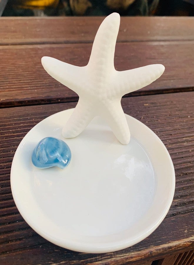 KiaoTime Ceramic Starfish Jewelry Holder Ring Dish Tower Tray Holder Plate, Ocean Beach Theme Seashell Jewelry Dish Holder for Rings Earrings Necklace Bracelet Organiser, Dresser Table Decor Trinket Tray - Image 2