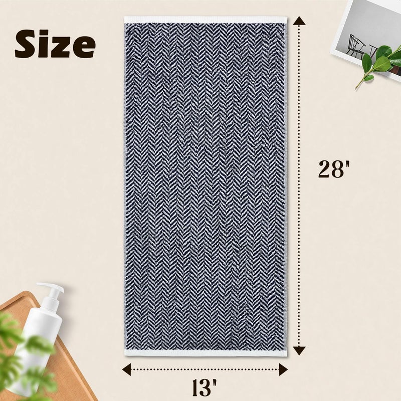 Cleanbear Hand Towels for Bathroom with Decorative Herringbone Stripes, 100% Cotton, 13 x 28 Inches, Navy-Blue and White, 2 Pack - Image 2