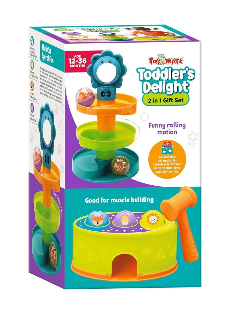 Toymate Toddler's Delight - 2 in 1 Set With Hammer Ball Toy and 3 Layer Drop Tower Run Roll Swirling Ramps for Baby - Develops Fine Motor Skills for 12 Months & Above - Image 1