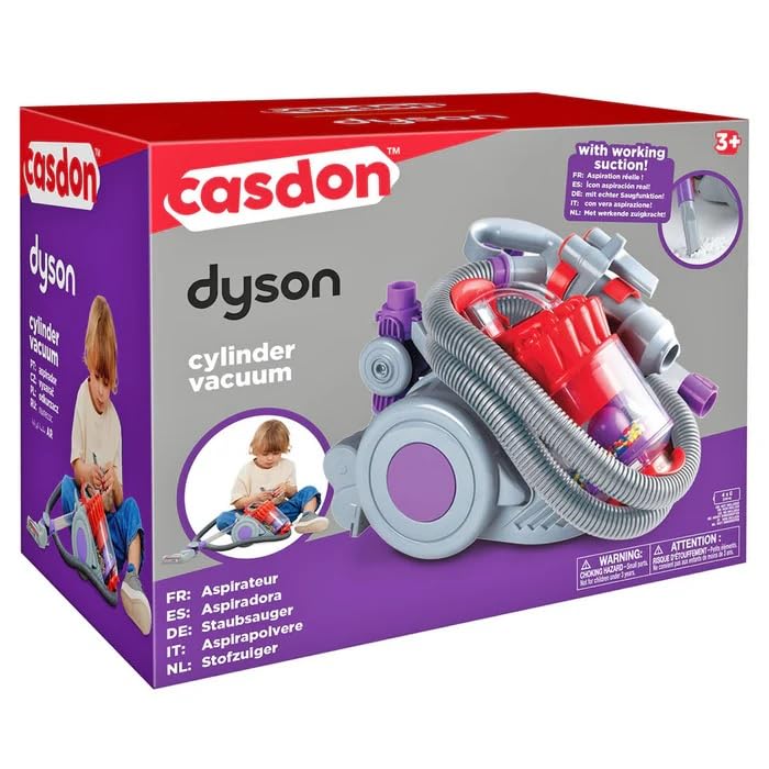 CASDON مكنسة كاسدون دايسون DC22 | مكنسة دايسون DC22 للأطفال من عمر 3 سنوات فما فوق | تحتوي على شفط يعمل، مثل الحقيقي، رمادي/بنفسجي/أحمر - Image 4