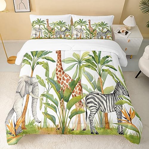 QOOMO Wild Animal Comforter Twin Size,Elephant Giraffe Zebra Kids Bedding Set,3Pcs Bedding Set Printed Comforter with 2 Pillowcases,Down Alternative,Soft and Lightweight,for All Seasons - Image 2
