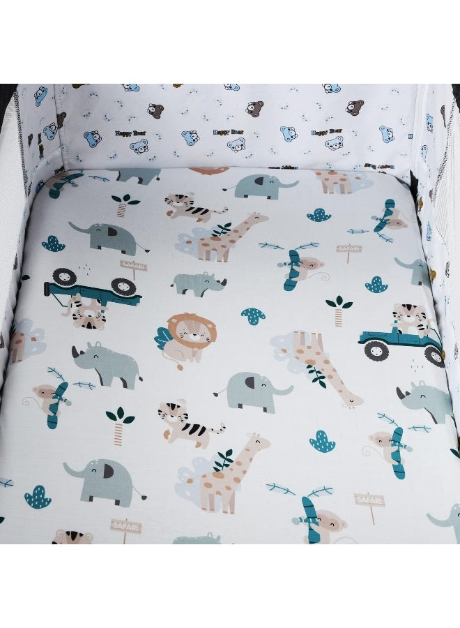Tontukatu Pack n Play Sheet Stretchy Fitted Portable Mini Crib Sheets Set 3 Pack, Playard Sheets Convertible Playard Mattress Cover, Ultra Soft Jersey Material, Elephant Tiger, Fox & Grey  - Image 3