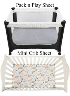 Tontukatu Pack n Play Sheet Stretchy Fitted Portable Mini Crib Sheets Set 3 Pack, Playard Sheets Convertible Playard Mattress Cover, Ultra Soft Jersey Material, Elephant Tiger, Fox & Grey  - Image 2