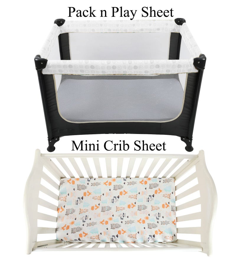 Tontukatu Pack n Play Sheet Stretchy Fitted Portable Mini Crib Sheets Set 3 Pack,Playard Sheets Convertible Playard Mattress Cover,Ultra Soft Jersey Material,Elephant Tiger,Fox & Grey - Image 2