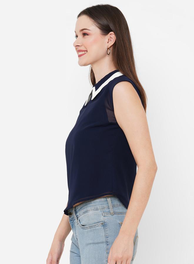 Mish Contrast Collar Sleeveless Top - Image 4