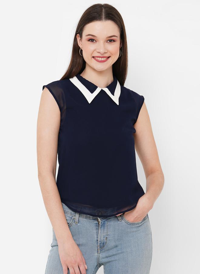 Mish Contrast Collar Sleeveless Top - Image 3