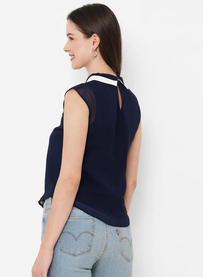 Mish Contrast Collar Sleeveless Top