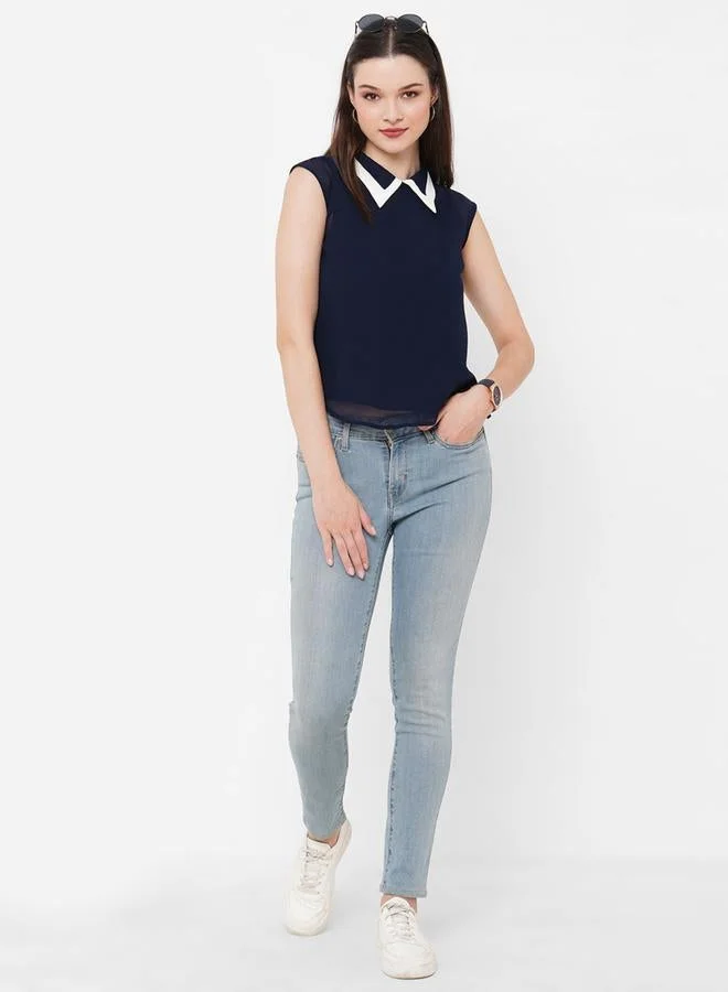 Mish  Contrast Collar Sleeveless Top for Women | Best Price UAE