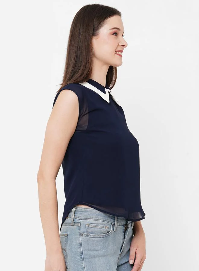 Mish  Contrast Collar Sleeveless Top for Women | Best Price UAE