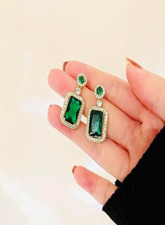 KHUSHA CREATIONS Korean Stylish Green Drop Earrings for Women - Gold Plated Statement Dangle Earrings with Cubic Zirconia - Elegant Evening Jewelry for Weddings, Parties & Gifts - Image 5