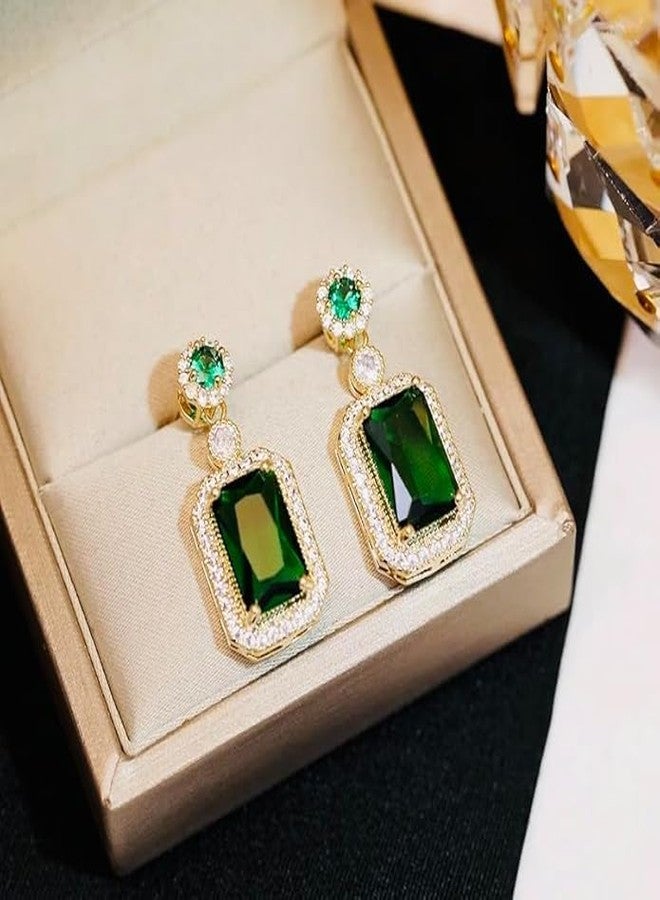 KHUSHA CREATIONS Korean Stylish Green Drop Earrings for Women - Gold Plated Statement Dangle Earrings with Cubic Zirconia - Elegant Evening Jewelry for Weddings, Parties & Gifts - Image 3