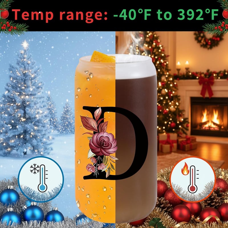 Wulcea Monogrammed Glass Drinking Cup With Lid Straw Cool Grandma Grandmother Nana Glamma Mawmaw Yaya Abuela Abuelita Grandmas Mamaw Memaw Mimi Nonna Granny Oma Meme Christmas Xmas Present Gifts,D - Image 3