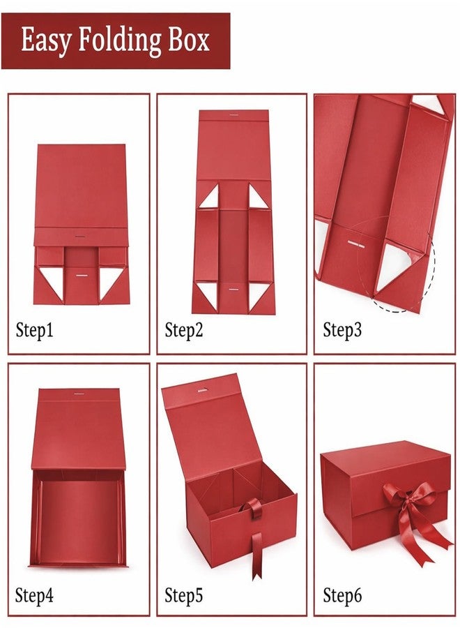 Aakriti Red Gift Box with Satin Ribbon Empty Multipurpose Hamper Box, Holds Up to 5 kg, Ideal for Valentine's Day Gift Packing, Reusable Gift Box (Red Matte Finish 5Pcs, Medium 18 x 17 x 9 cm) - Image 5