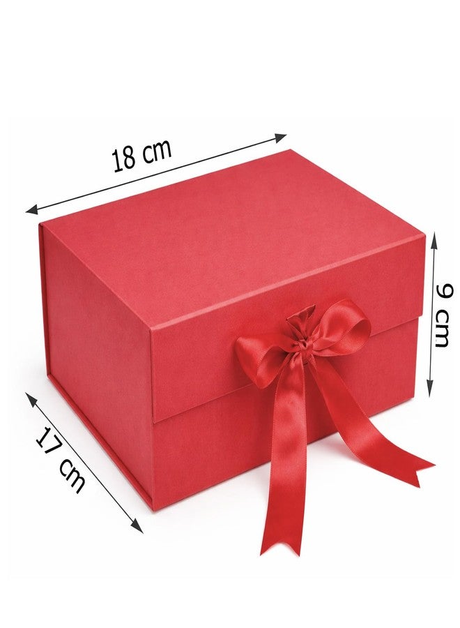 Aakriti Red Gift Box with Satin Ribbon Empty Multipurpose Hamper Box, Holds Up to 5 kg, Ideal for Valentine's Day Gift Packing, Reusable Gift Box (Red Matte Finish 5Pcs, Medium 18 x 17 x 9 cm) - Image 2